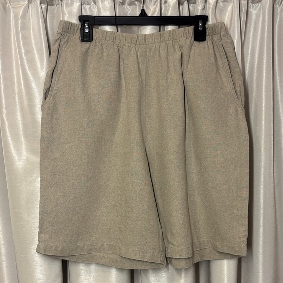 FLAX Linen Sun Shorts Beige/ Tan Flat Front Shorts,  medium - Picture 1 of 7